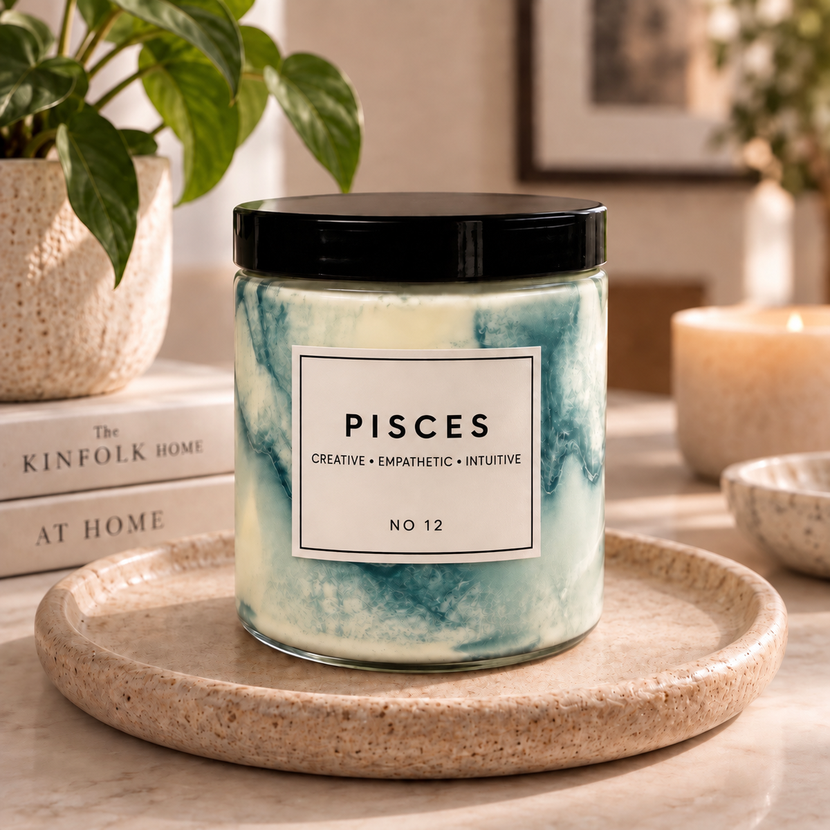 PISCES Zodiac Marble Candle