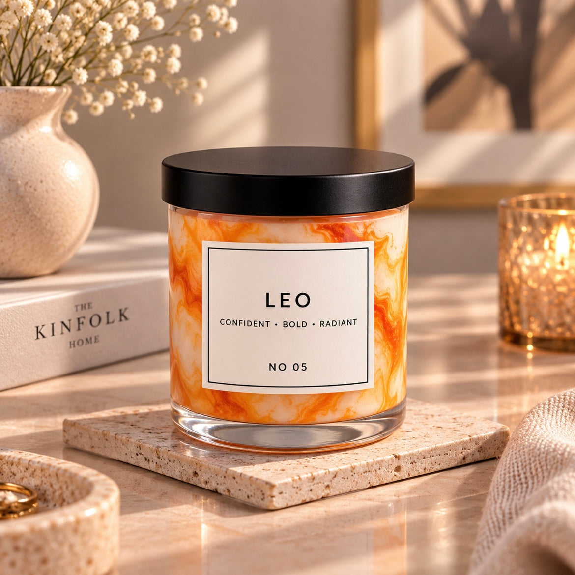 LEO Zodiac Marble Candle